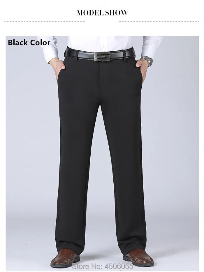 Зимние деловые брюки для мужчин, прямые, облегающие, эластичные, с высокой талией, толстые, мужские, теплые брюки, плюс размер 40 42, стрейчевые, офисные брюки - Цвет: black pants