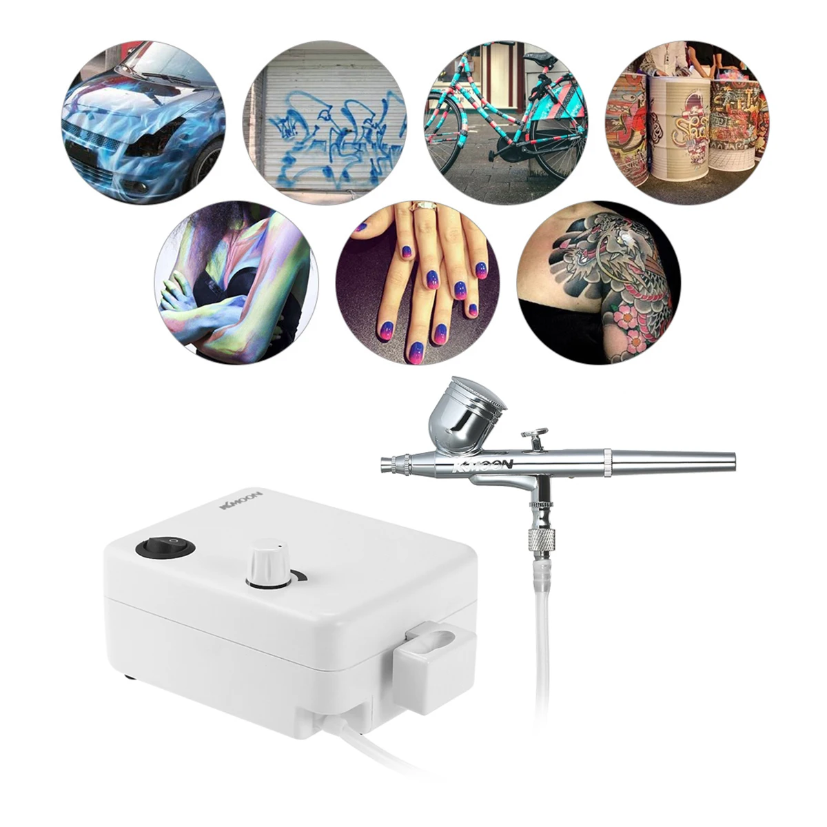 KKmoon Dual Action Airbrush Mini Air Compressor Set Gravity Feed Air Brush Kit for Painting Tattoo Craft Nail Tool Set 100-250V