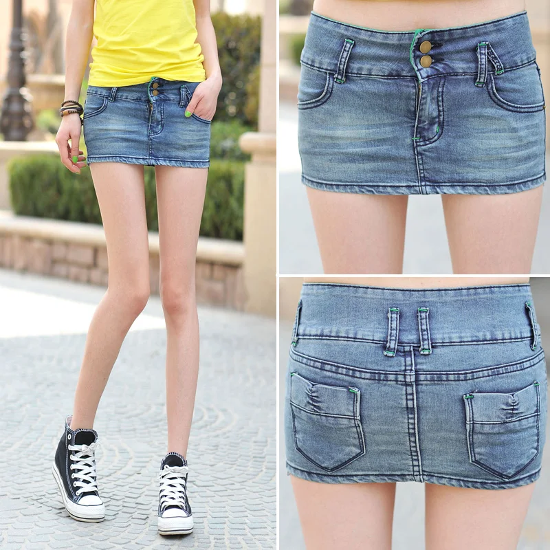 2020 Denim short skirt package hip skirt mini new Korean version thin ...