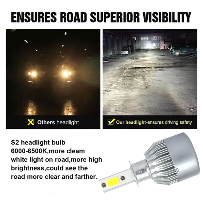 2PCS C6 H3 LED Bulbs Car Lights 6000K White Replacement For Driving Lamp Automotive 4000LM LED H3 12V COB Chip LED Car Bulb
