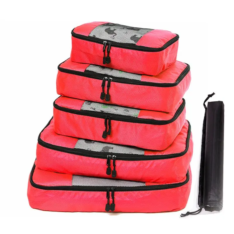 Дорожные Сумки Упаковка Куб для багажа нейлон/для женщин/большой/водонепроницаемый/Дорожная сумка органайзер/для женщин/наборы Упаковка куб Органайзер - Цвет: RED 5 Set