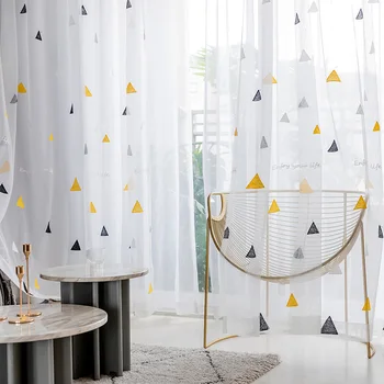 

Nordic Style Triangle Tulle Curtains for Children's Bedroom Kids Window Treatments Sheer for Living Room Finished Customization