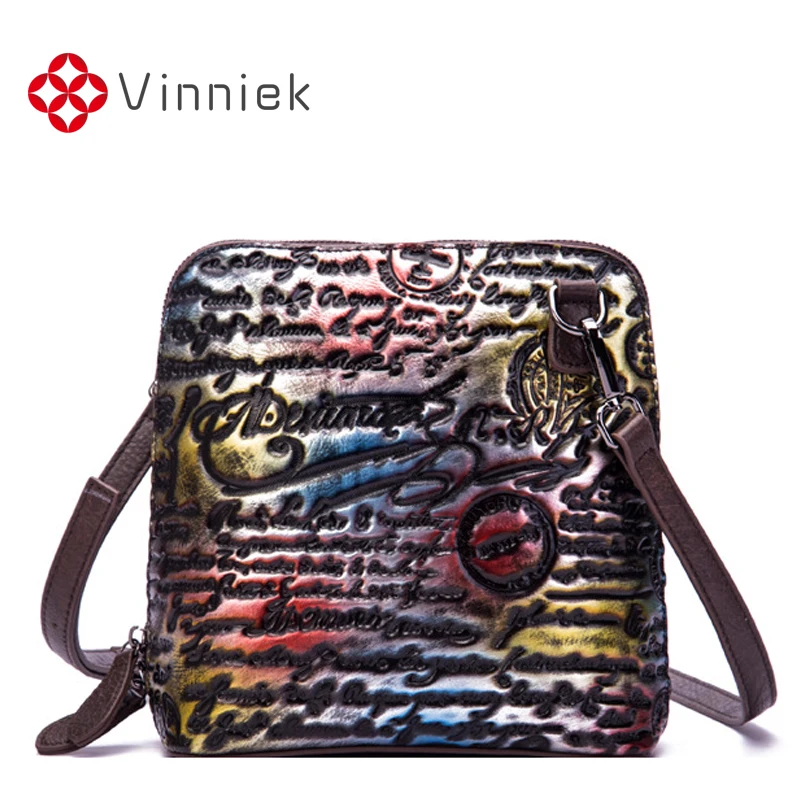 Vintage Genuine Leather Women Crossbody Bag New Trend Letter Embossed Female Shoulder Bags Cowhide Brushing Women Bags Handbags