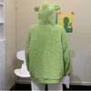 Autumn Winter Women Avocado Color Zip-up Sweatshirt Kawaii Fleece Faux Fur Long Sleeve Hooded Teddy Bear Ears Soft Hoodies Plus ► Photo 2/6