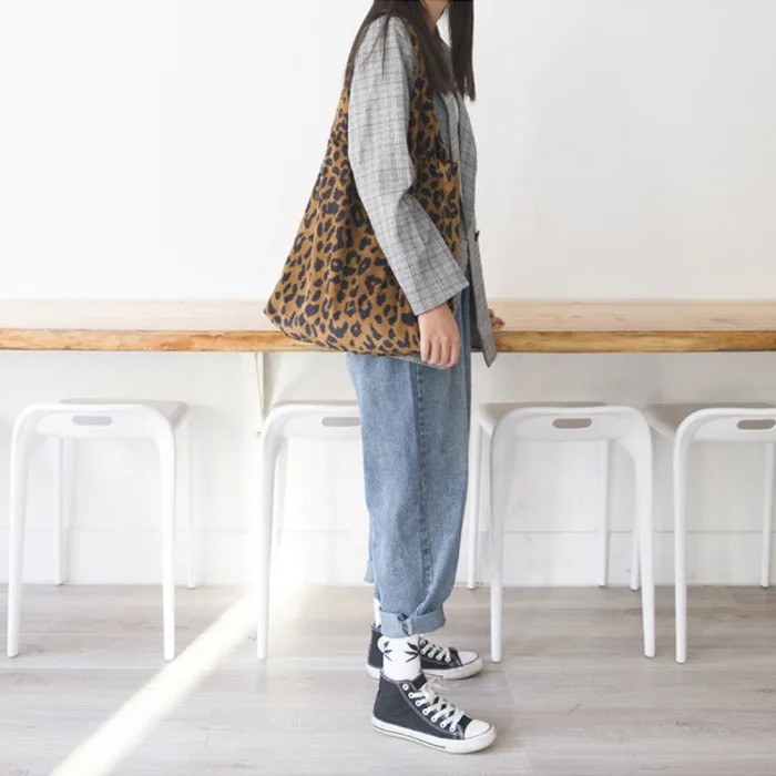 New Fashion Leopard Print Shopping Bag Folding Portable Women Travel Tote Single Shoulder Bag J9