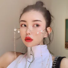 vibrato очки оправа без линз жемчуг с инкрустацией цепи декоративные фото очки женские ins супер огонь очки