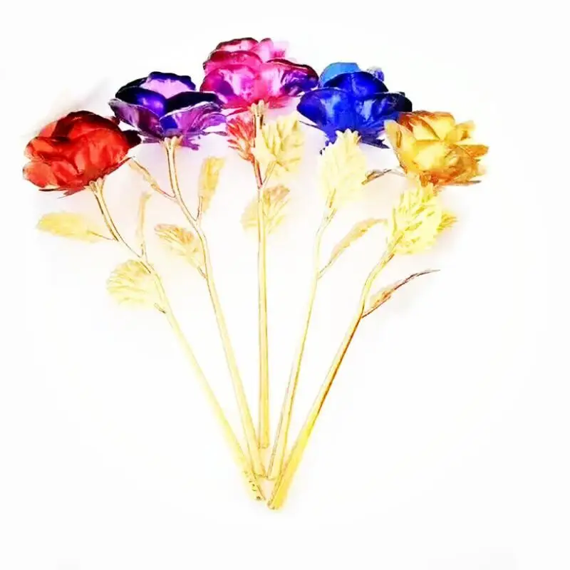Romantic 24K Plating Golden Rose Flower Gold Foil Plated Artificial Wedding Festive Party Valentine Day Gift LX7714