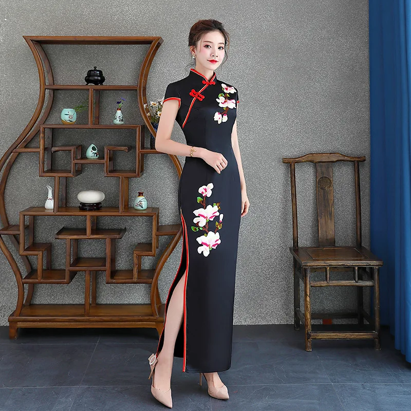 Женское тонкое платье вечерние Длинные Cheongsam свадебное роскошное сексуальное свадебное платье Qipao модная одежда в китайском стиле Vestido
