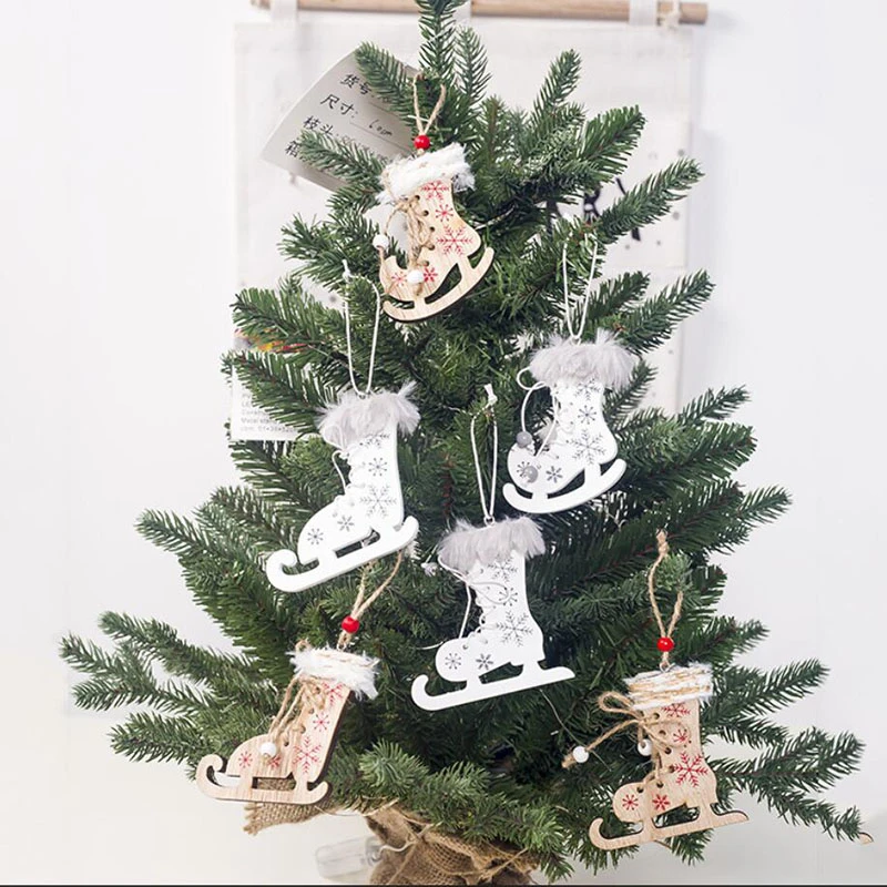 Новинка рождественские украшения деревянные окрашенные печатные рождественские коньки пеньковая веревка подвесная Елочная игрушка украшения Merry Natal