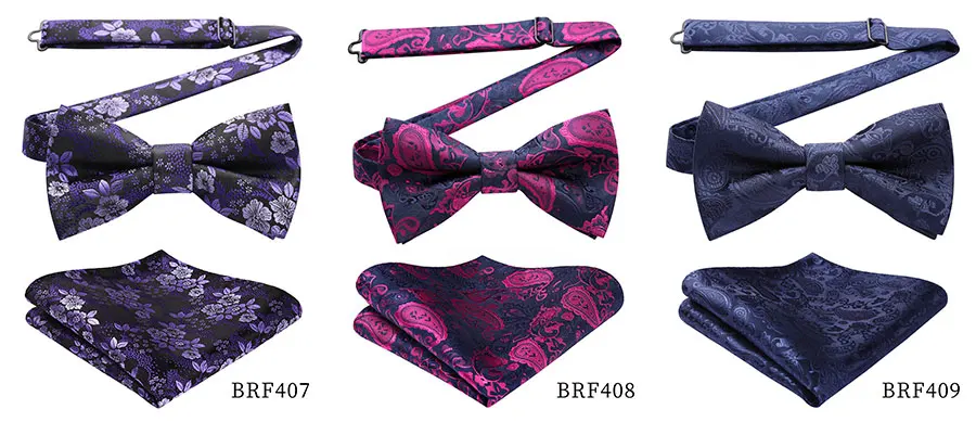 HISDERN Pre Tied Bow Tie Handkerchief Set Pocket Square Floral Paisley Men Adjustable Formal Wedding Party Classic Butterfly