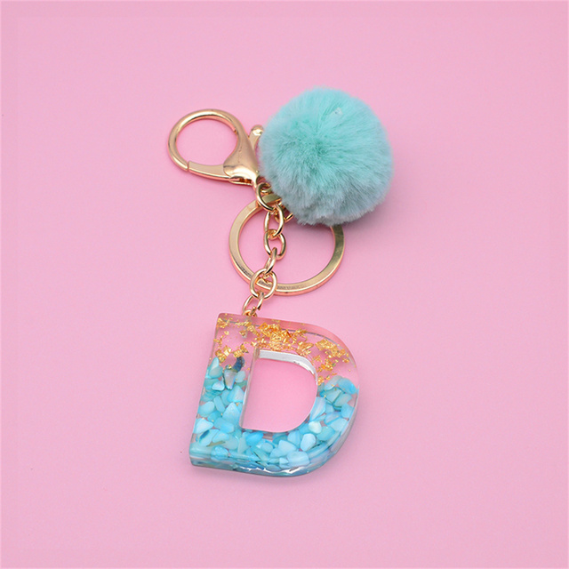 Letter Keychains English Alphabet Keyring Holder Ball Glitter Resin Car Charms Key Rings Chains Trendy Jewelry Gifts