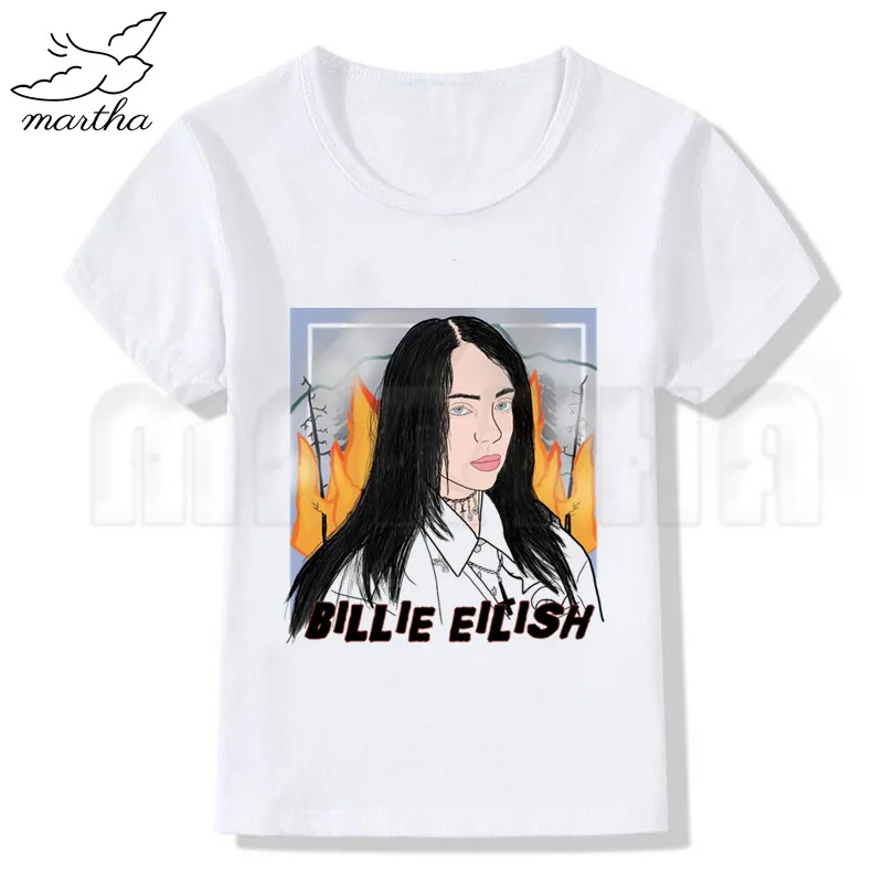 Billie Eilish/белая футболка для маленьких девочек летние повседневные футболки с короткими рукавами для мальчиков детские модные топы, летняя футболка для девочек