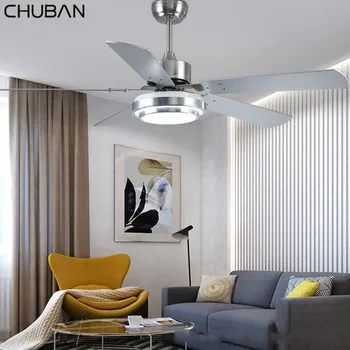 

5 Blades Ceiling Fan Light with Remote Control Brushed Nickel Fans Lamp 42 48 52 Inch Indoor Fan Lamp Energy Saving Modern Fans