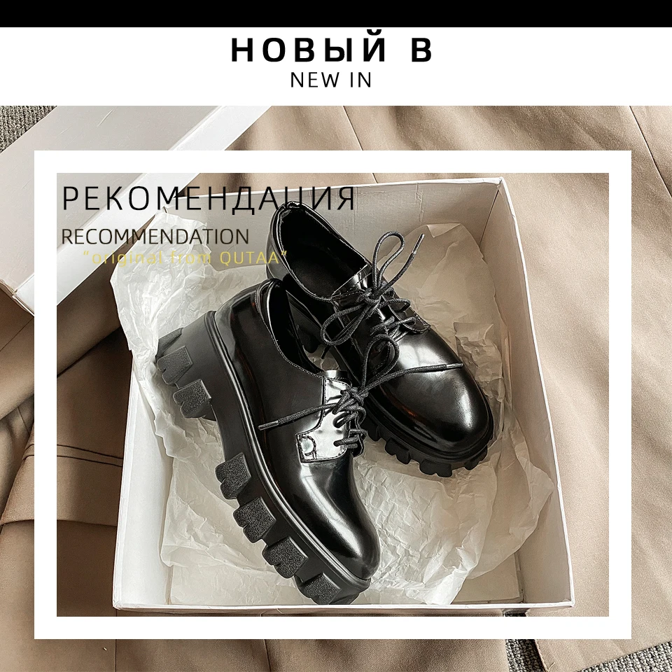 QUTAA/; женская обувь на платформе со шнуровкой; качественные женские туфли-лодочки из коровьей кожи; универсальная женская обувь на квадратном каблуке с круглым носком; Size34-39