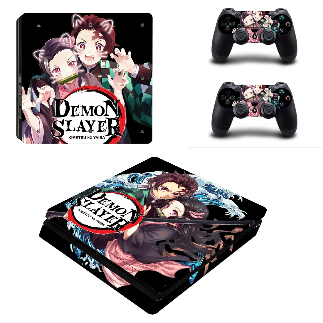 Demon Slayer PS4 Slim Skin Cover Sticker Decal Vinyl for Playstation 4 PS4 Slim Skin Console and 2 Controllers