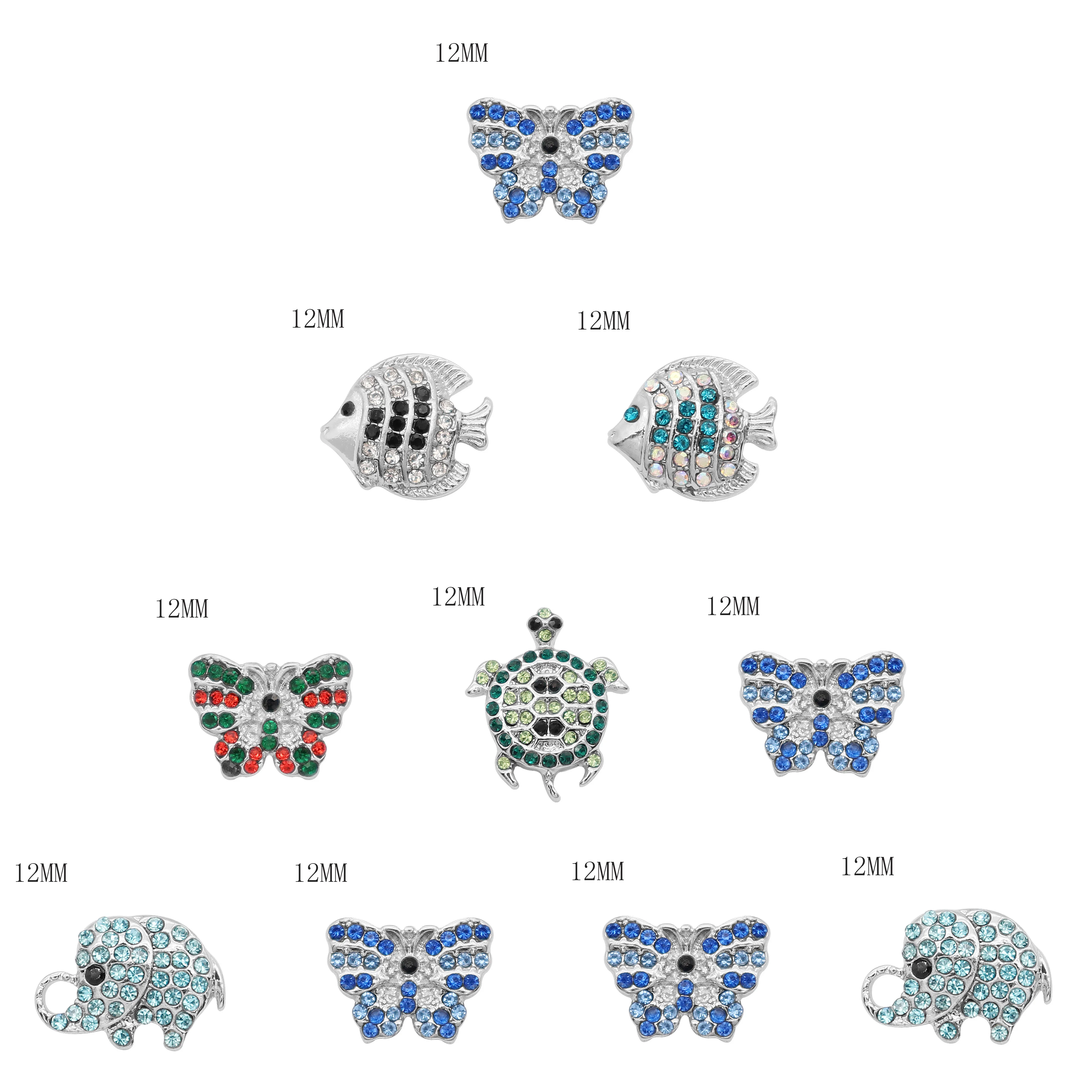 Новые 5 шт/партия 12 мм оснастки ювелирные изделия Бабочка слон рыба Шарм металлическая застежка со стразами кнопки женские ювелирные изделия Винтажные Ювелирные Изделия
