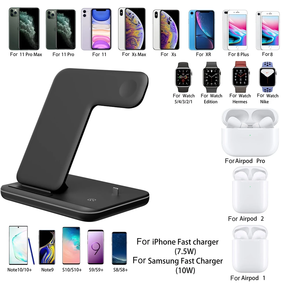 Беспроводное зарядное устройство FDGAO 3 в 1 15 Вт Qi для iPhone 11 Pro X XS XR 10 Быстрая зарядка