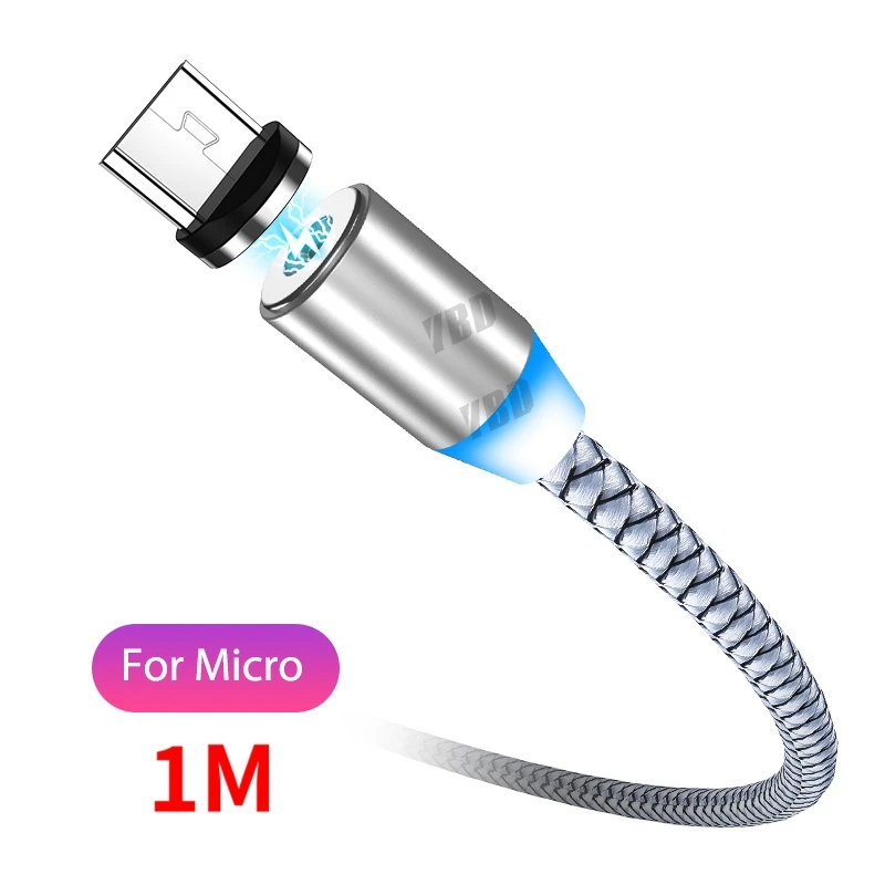 YBD 1 м модный СВЕТОДИОДНЫЙ Магнитный зарядный кабель Micro USB кабель магнитное зарядное устройство usb-кабель для huawei samsung Xiaomi Honor Redmi - Цвет: Silver