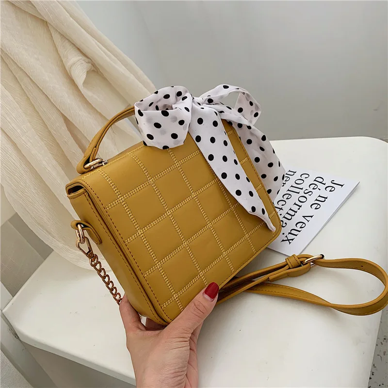 

2019 New Style 20 Plaid Car Suture Stereo Square Sling Bag Polka Dot Silk Scarves Shoulder Oblique WOMEN'S Bag