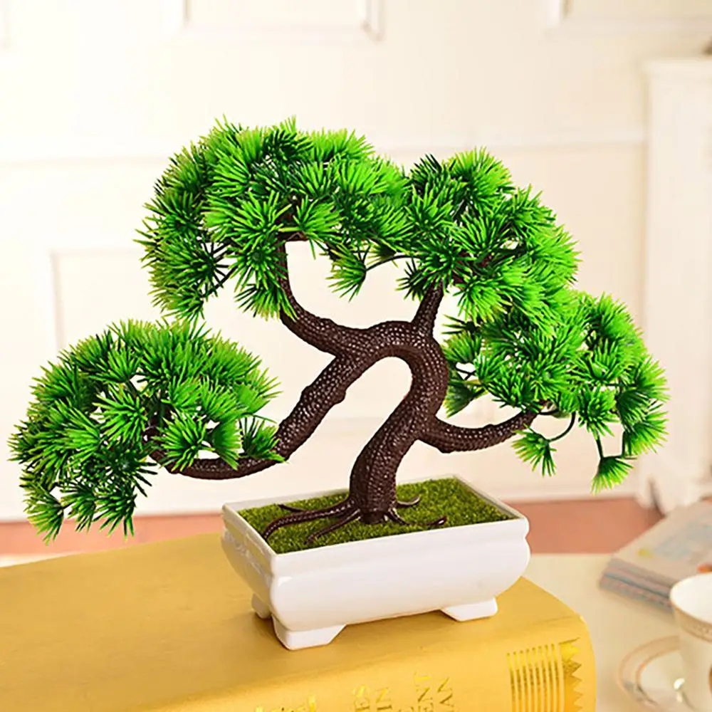 

Artificial Flowers Bonsai Fake Green Pot Welcoming Pine Bonsai Simulation Artificial Potted Plant Ornament Home Hotel Decor