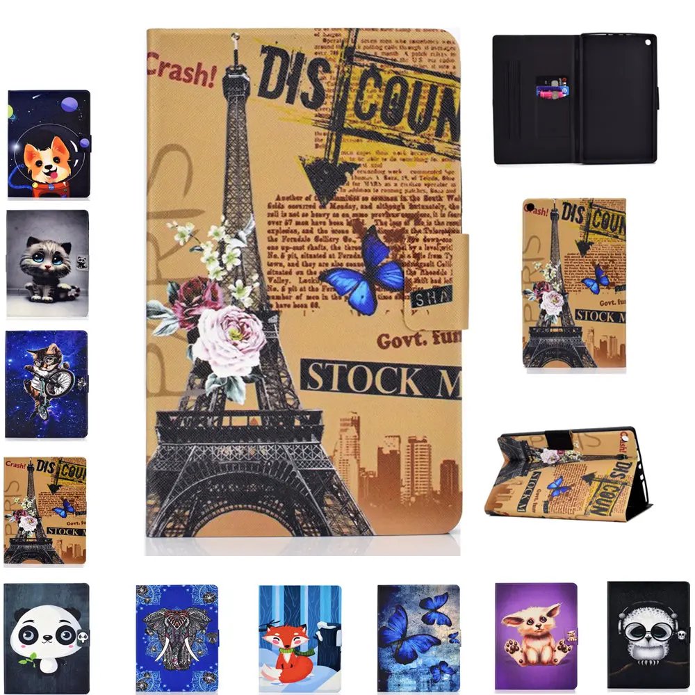 

For Amazon New Kindle Fire HD 8 8th 2018 Sleeve Case 8'' PU Leather Stand Cartoon Cover For Fire hd 8 2017 7th 2016 6th Tablet