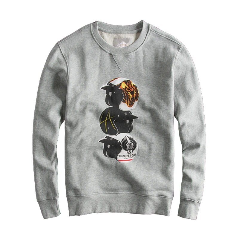 

Japanese Harajuku Fleece Lined Crew Neck Sweatshirt for Men Urban Boys Hip Hop Pullover Crewneck Sweatshirts Plus Size