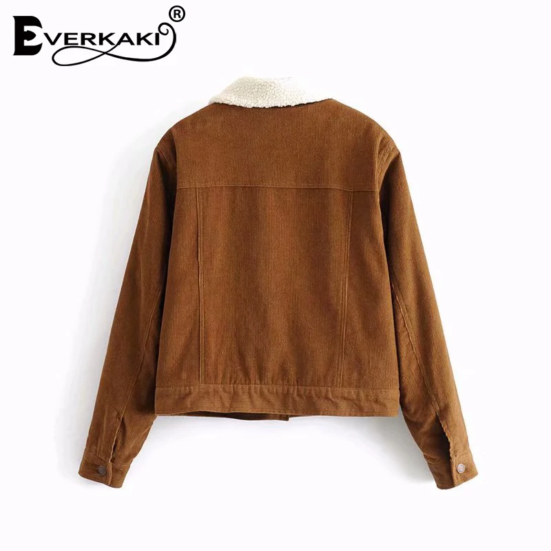 Everkaki Boho вельветовые куртки пальто для женщин осень зима овечья шерсть внутри Твердые толстые теплые женские куртки пальто женские Новинка