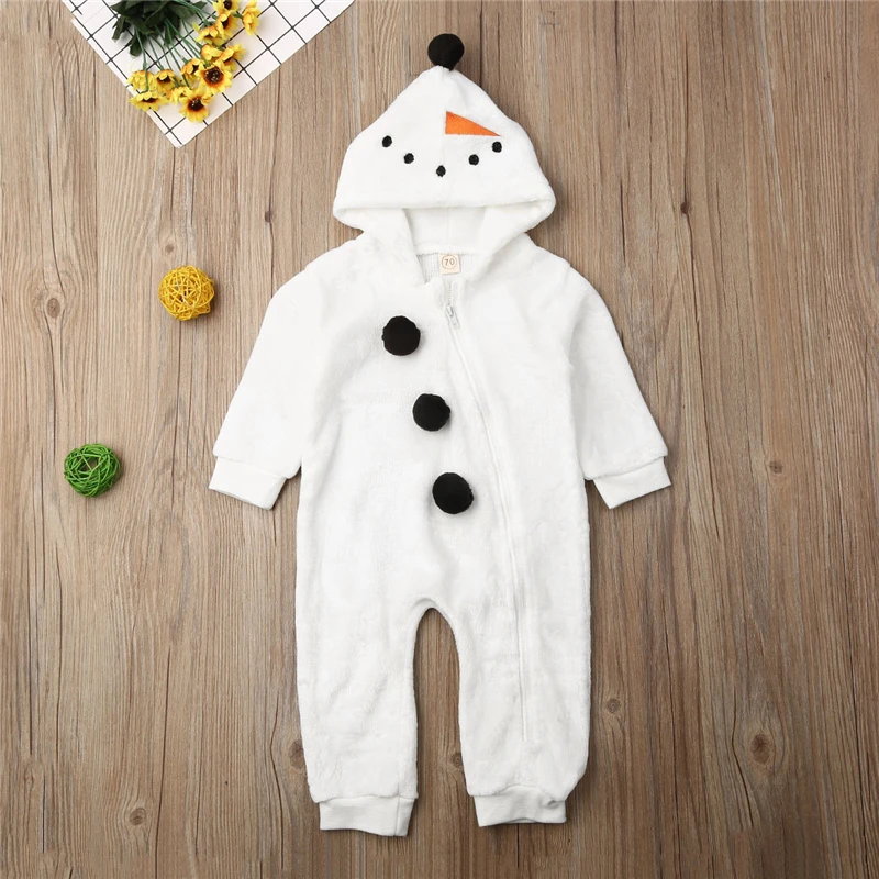 Christmas Baby Clothes Snowman Fleece Girl Boys Rompers Autumn Winter Warm Newborn Xmas Outfits Kids Costume Infant Jumpsuit