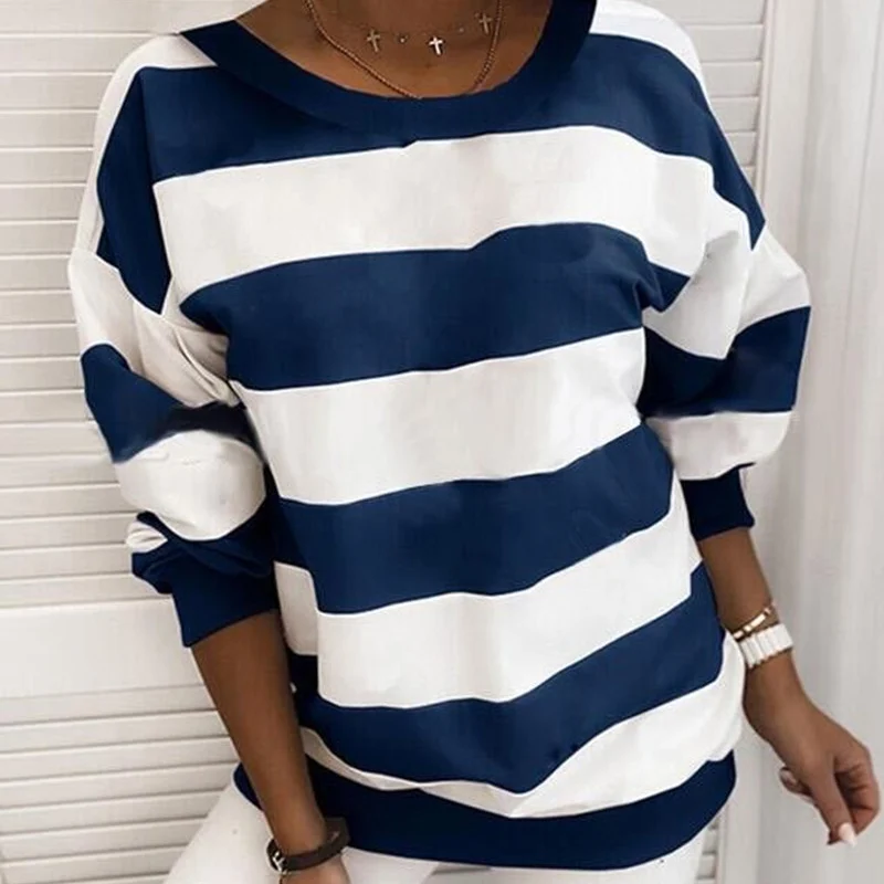 Diiwii Woman  Striped Hooded Drawstring Hoodies