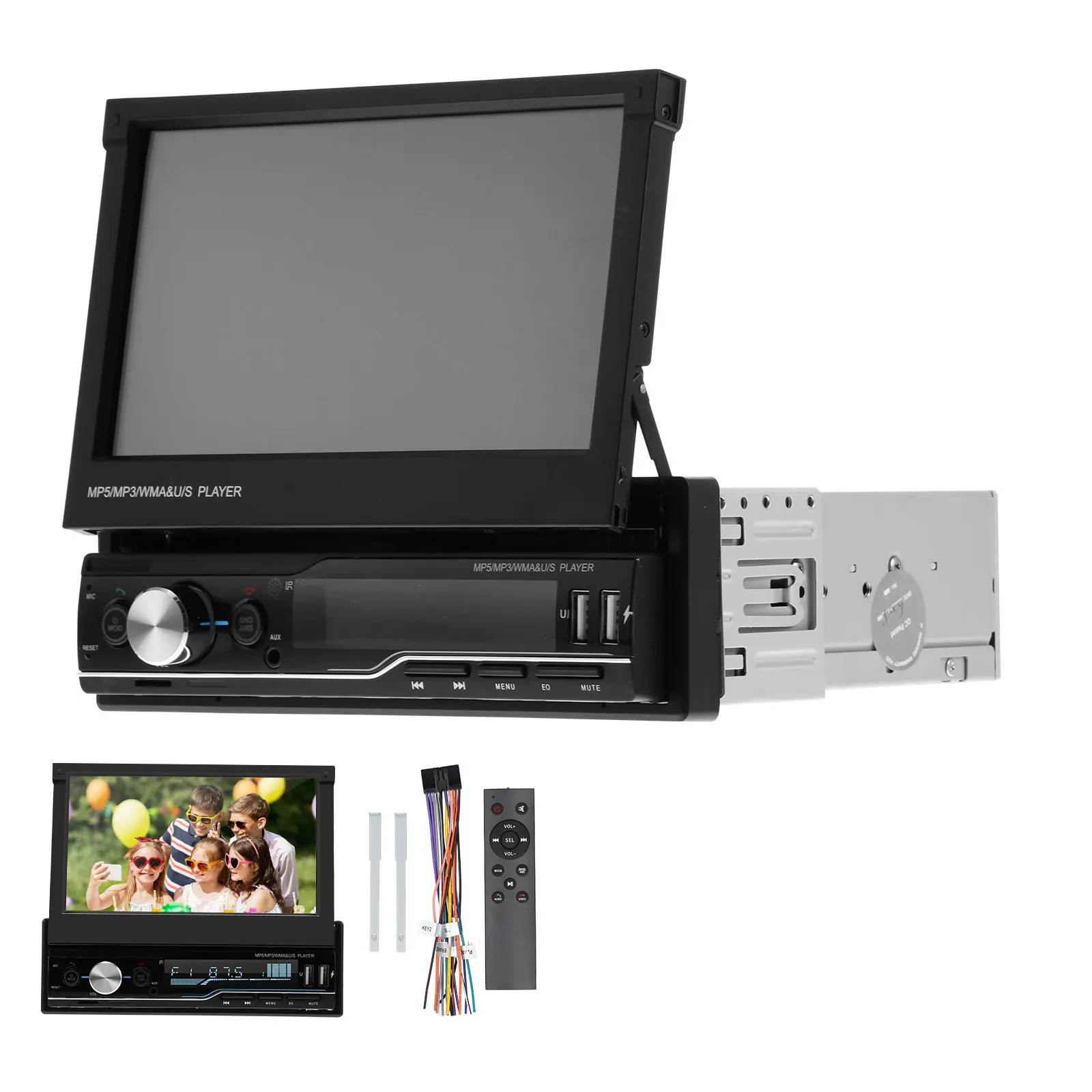 1 Din Retractable Car Radio RDS Mirror Link MP5 Video Player AM FM USB TF Aux 7 inch Touch Screen Stereo System Head Unit T100