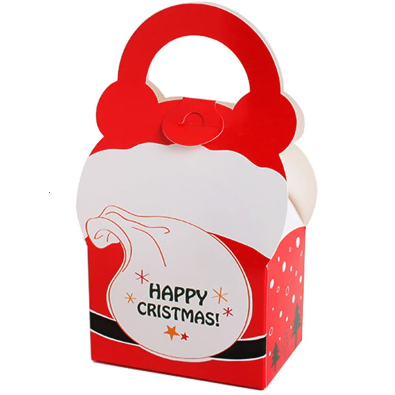 5Pcs Christmas Paper Box Kids Candy Gift Bags For Cookie Biscuit Snack Packaging Box Festival New Year Party Supplies Red Green