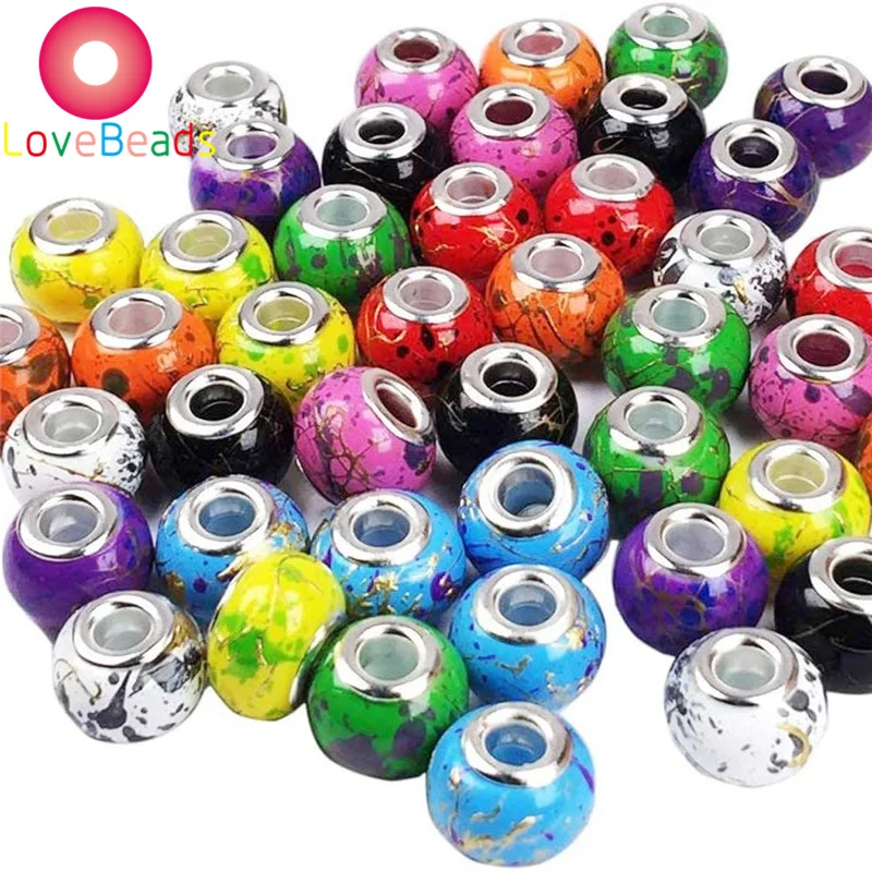 

10Pcs Painting Colorful Glass Murano Large Hole European Beads Fit Pandora Bracelet Necklaces Chain Spacer Beads Jewelry Gift