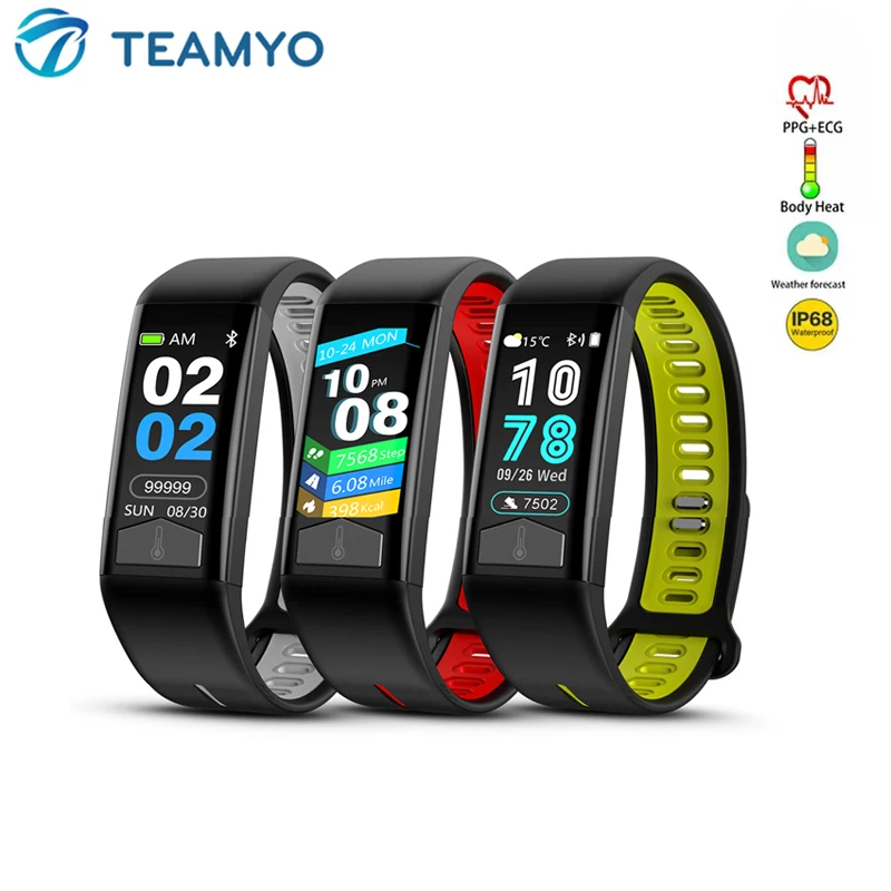 

T02 Smart Watch PPG ECG Body heart rate monitor blood pressure smart band IP68 smart wristband bracelet Weather USB Charging