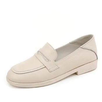 

Newest British Style Head Layer Cowhide Leather Shoes Woman Low-heel Shoes Loafers Casual Shoes Plus Size 2020 New Spring Shoes