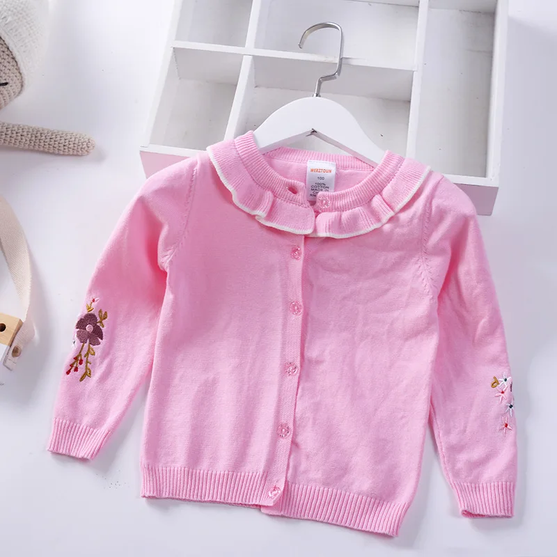 

Girls Single Layer Cotton Thread Cardigan Sweater 2019 Spring New Style Korean-style Children Long-sleeve Knitwear Purple Batch