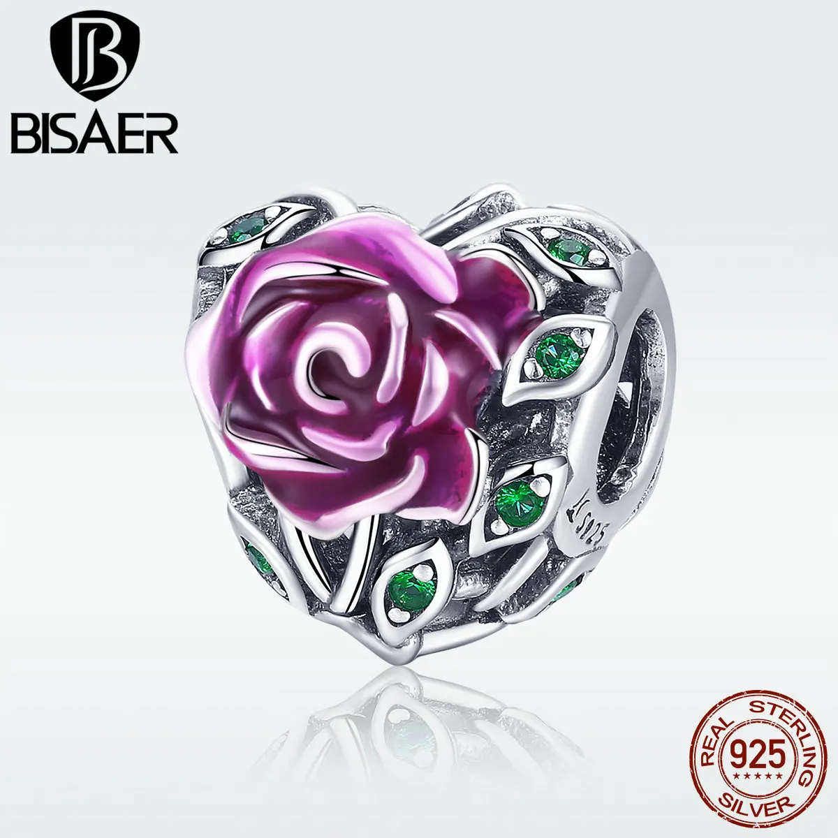

BISAER Authentic 925 Sterling Silver 2019 New Mode Bijoux Rose love Charms for Women Jewelry Making Silver Charm Bracelet HSC927