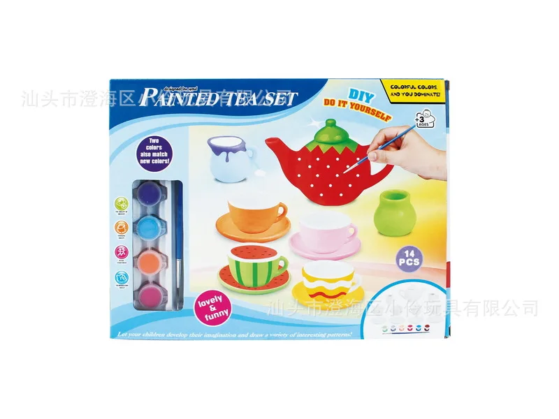 

DIY Coloured Drawing Graffiti Tea Pot Set Children Fun Handmade Graffiti Tea Cup Set Baby Painting Toy
