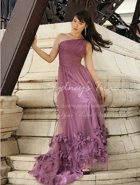 Индийские сари индийские longo de luxo модные цветы vestido de festa на одно плечо вечерние платья для подружек невесты - Цвет: Фиолетовый