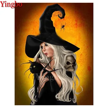 

5d Diy Diamond Painting Witch and black cat full Drill mosaic painting diamond embroidery art rhinestone picture halloween gift