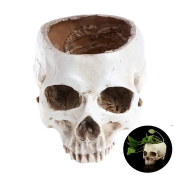 

3 Types White Human Skull Head Design Flower Pot Container Antique Sculpture Planter Home Decor Gift for Christmas Resin Crafts