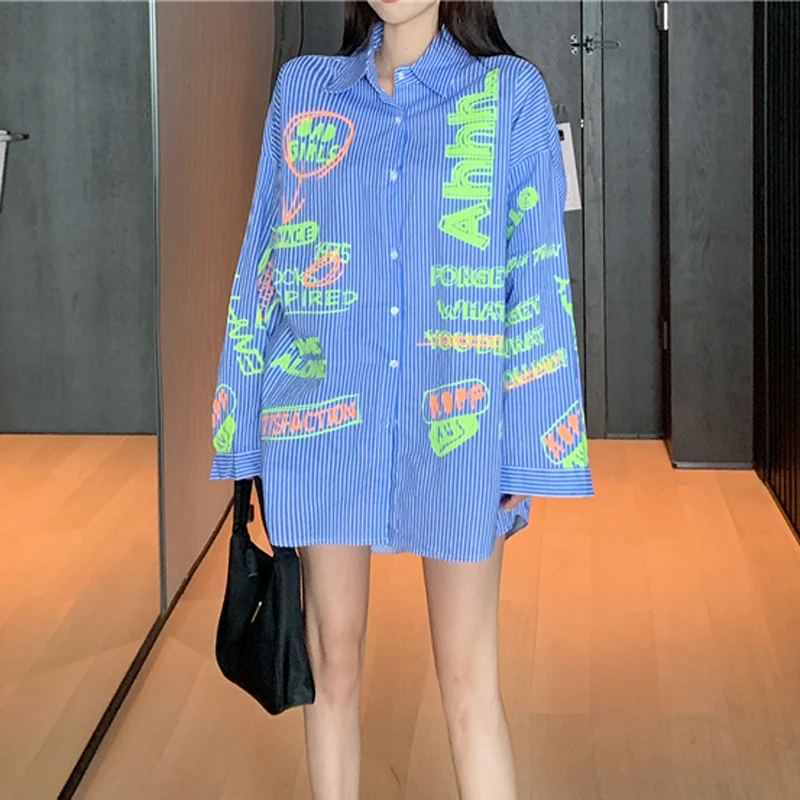 Женская Повседневная рубашка в стиле панк рок полоску с длинными рукавами и