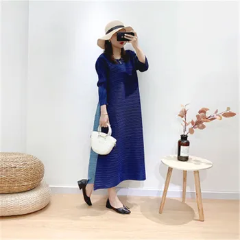 

Women dress Miyake fold organ dress 2020 new summer French O-neck temperament large size summer was thin long dress female