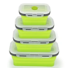 4 шт. набор складной силиконовый Ланч-бокс для еды фруктовый салат ящик для хранения продуктов питания контейнер столовая посуда удобно Ланч-бокс зеленый