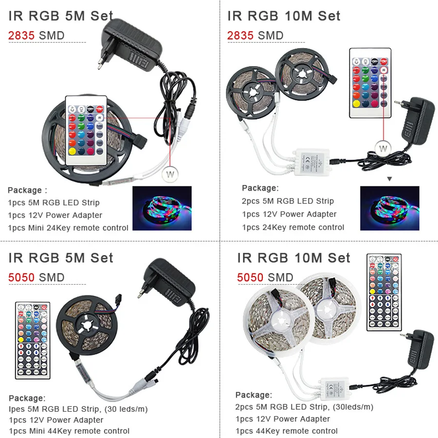 LED Strip Light RGB 5050 SMD 2835 DC 12V 5M 10M Flexible RGB LED Stripe Ribbon Diode Backlight For Home Room kitchen Party (3)