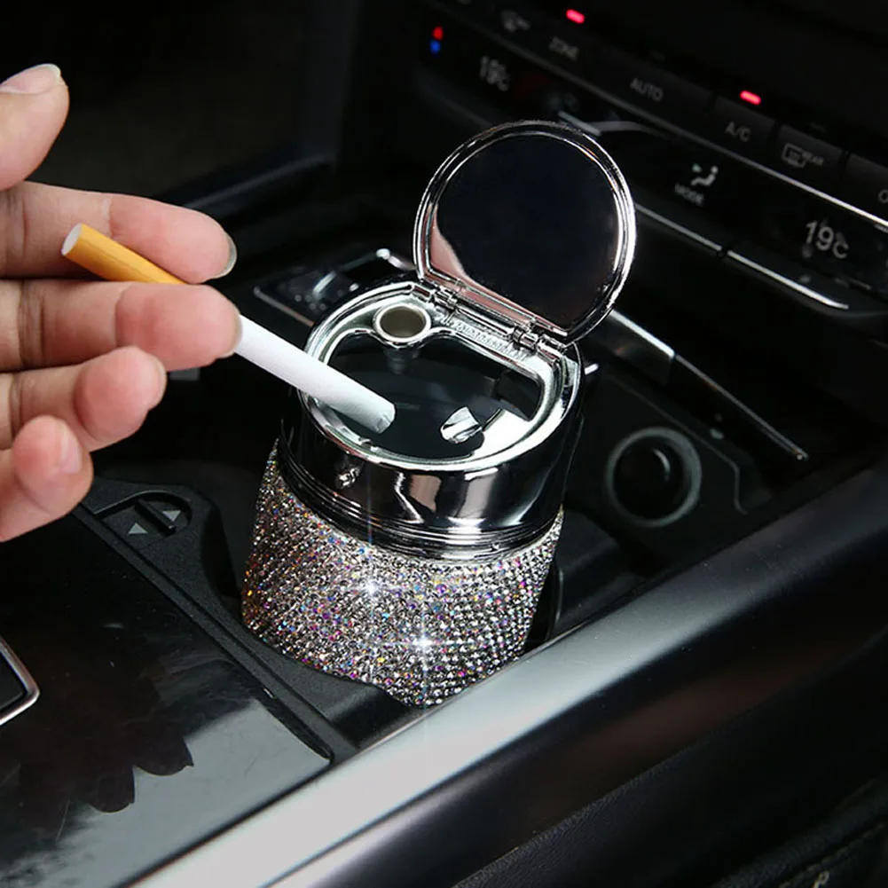 Роскошная Алмазная автомобильная пепельница с розовым кристаллом, блестящая автомобильная пепельница с крышкой для автомобиля, отличный подарок для женщин и девочек