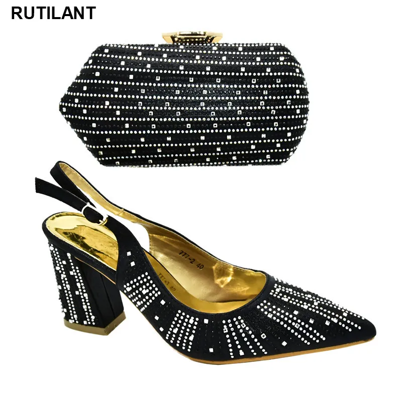 

Italian High Heels Shoe and Bag Set for Wedding Party Italian Matching Shoes and Bag Set for Wedding Decorated with Rhinestone