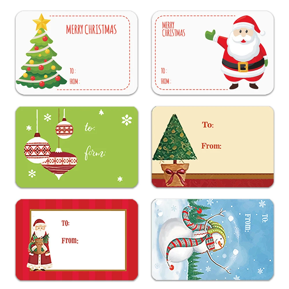 250pcs/Roll 6 Designs Adhesive Christmas Gift Name Tags Xmas Stickers Present Sealing Labels Christmas Decals Gift Package Decor