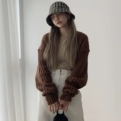 RUGOD Harajuku, Женская шаль, одноцветная, длинный рукав, вязаная, сардиганс, саскуал, леди, Модис, верхняя одежда, зима