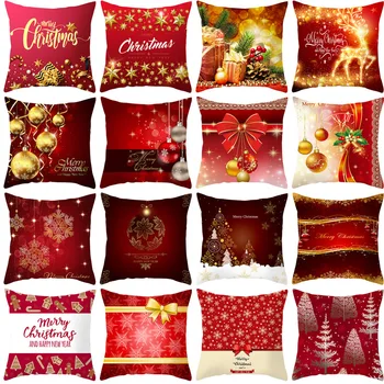 

45*45 Red Pillow Case Christmas Cushion Cover Merry Christmas Decor For Home Decor Navidad 2020 Xmas Noel Cristmas Ornament