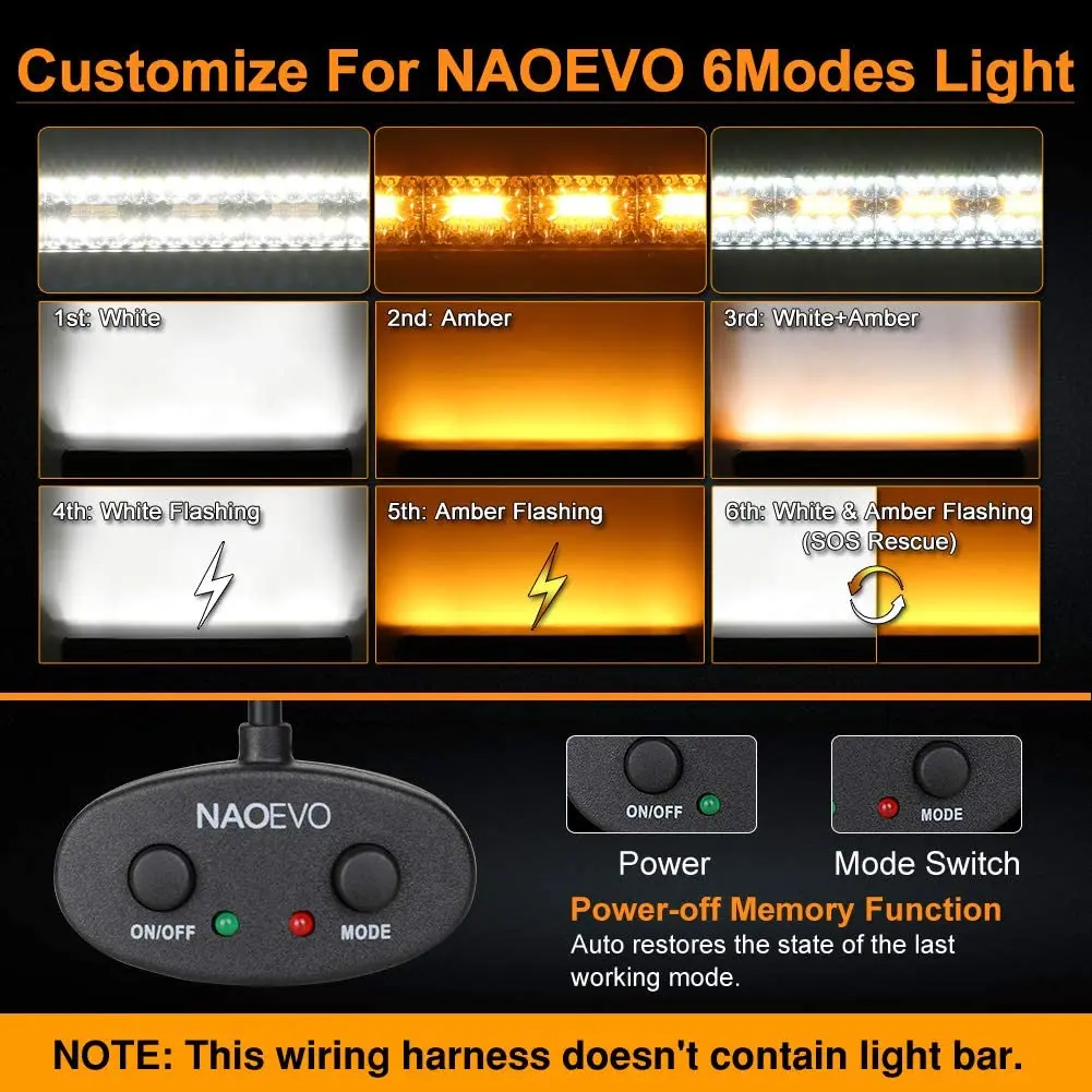 Automobile Wiring Harness 3M Customized for NAOEVO Modes LED Light Bar ,12V  40A Relay for Switching Between Different Modes